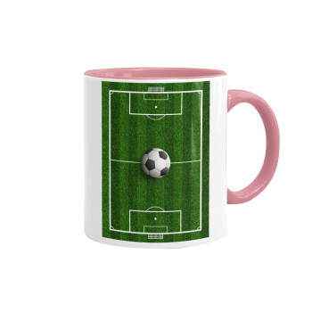 Soccer field, Γήπεδο ποδοσφαίρου, Κούπα χρωματιστή ροζ, κεραμική, 330ml