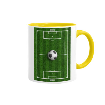 Soccer field, Γήπεδο ποδοσφαίρου, Mug colored yellow, ceramic, 330ml