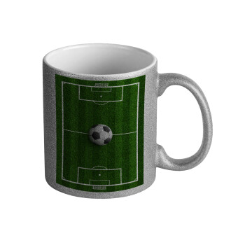 Soccer field, Γήπεδο ποδοσφαίρου, Κούπα Ασημένια Glitter που γυαλίζει, κεραμική, 330ml