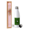 Easter Set, metallic stainless steel water bottle (750ml) & scented flat Easter candle (30cm) (PINK)