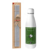 Easter Set, metallic stainless thermos bottle (500ml) & scented flat Easter candle (30cm) (GRAY)
