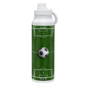 Soccer field, Γήπεδο ποδοσφαίρου, 1L Stainless Steel Thermal Bottle with Phone Holder & Double Wall Insulation