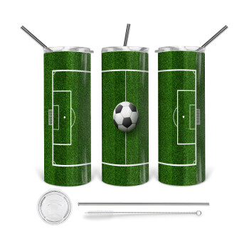Soccer field, Γήπεδο ποδοσφαίρου, 360 Eco friendly stainless steel tumbler 600ml, with metal straw & cleaning brush