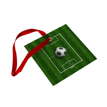 Soccer field, Γήπεδο ποδοσφαίρου, Χριστουγεννιάτικο στολίδι γυάλινο τετράγωνο 9x9cm