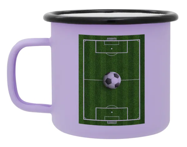 Soccer field — Metal enamel mug, matte light pastel purple, 360ml