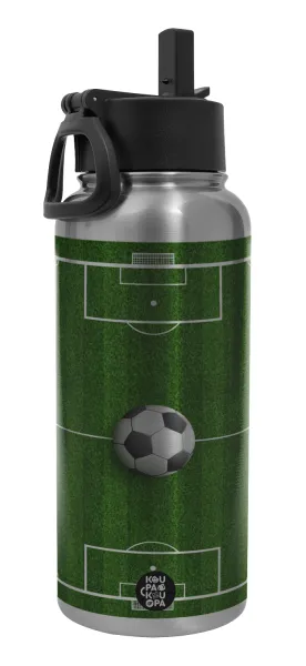 Soccer field — Metal mug thermo Silver with Straw and Spout Lid (Stainless steel), double wall, 950ml