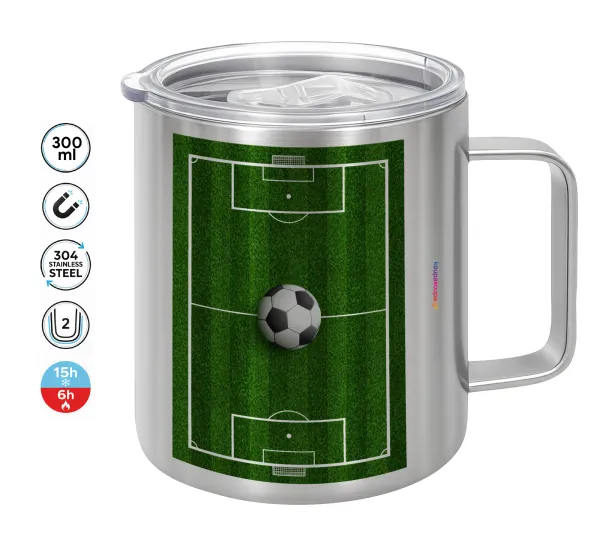 Soccer field — Double-walled stainless steel mug 300ml with temperature-retaining lid
