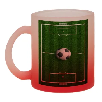 Soccer field, Γήπεδο ποδοσφαίρου, Κούπα γυάλινη δίχρωμη με βάση το κόκκινο ματ, 330ml