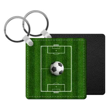 Soccer field, Γήπεδο ποδοσφαίρου, Μπρελόκ Δερματίνη, τετράγωνο ΜΑΥΡΟ (5x5cm)