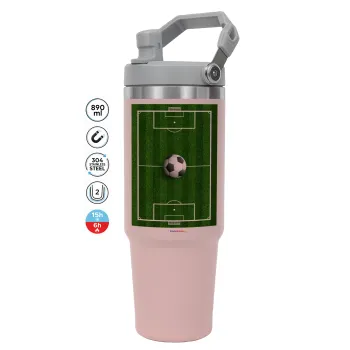 Soccer field, Γήπεδο ποδοσφαίρου, Pink color, 890ml (30oz) stainless Steel Tumbler with Handle