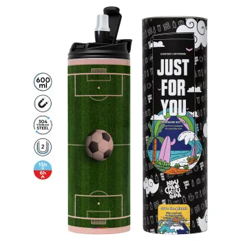 Soccer field, Γήπεδο ποδοσφαίρου, Tumbler stainless steel PINK 600ml