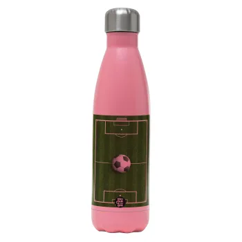 Soccer field, Γήπεδο ποδοσφαίρου, Metal mug thermos Pink Mat (Stainless steel), double wall, 500ml