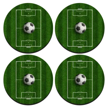 Soccer field, Γήπεδο ποδοσφαίρου, SET of 4 round wooden coasters (9cm)