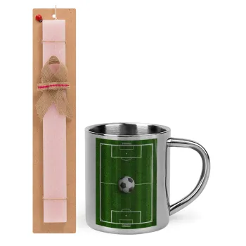 Soccer field, Γήπεδο ποδοσφαίρου, Πασχαλινή Λαμπάδα με μεταλλική κούπα θερμό (300ml) & κερί αρωματικό πλακέ (30cm) (ΡΟΖ)