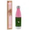 Easter Set, Metallic pink/white (Stainless steel) thermos, double-walled, 500ml & aromatic flat Easter candle (30cm) (PINK)