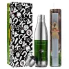 Easter Set, metallic stainless thermos flask (500ml) & scented flat Easter candle (30cm) (GRAY)