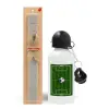 Easter Set, metallic aluminum water bottle (500ml) & aromatic flat Easter candle (30cm) (GRAY)