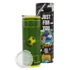 Neon Yellow Travel Tumbler, with metal straw (Stainless steel 304 Food grade, BPA free, 600ml)