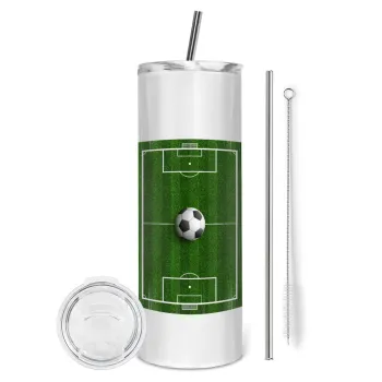 Soccer field, Γήπεδο ποδοσφαίρου, Tumbler stainless steel 600ml, with metal straw & cleaning brush