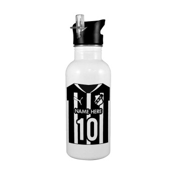 ΟΦΗ εμφάνιση, White water bottle with straw, stainless steel 600ml