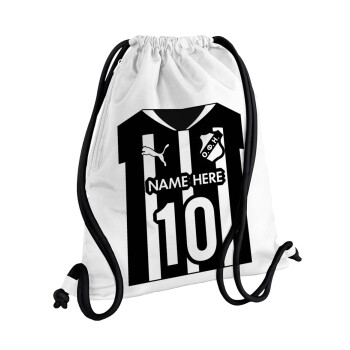 ΟΦΗ εμφάνιση, Backpack pouch GYMBAG white, with pocket (40x48cm) & thick cords