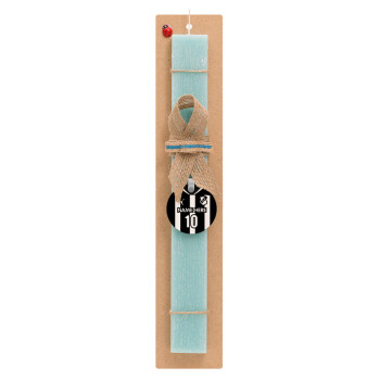 ΟΦΗ εμφάνιση, Easter Set, wooden keychain & aromatic flat Easter candle (30cm) (TURQUOISE)