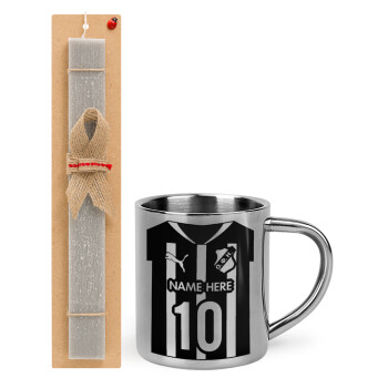 ΟΦΗ εμφάνιση, Easter Set, metallic thermal cup (300ml) & Easter aromatic flat candle (30cm) (GRAY)