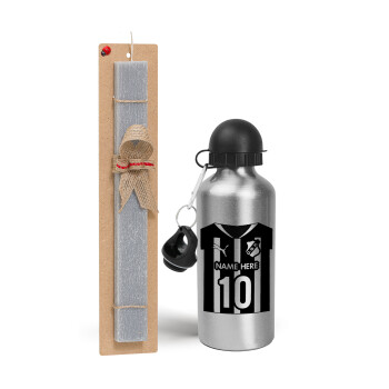 ΟΦΗ εμφάνιση, Easter Set, metallic silver aluminum water bottle (500ml) & aromatic flat Easter candle (30cm) (GRAY)