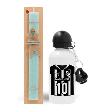 ΟΦΗ εμφάνιση, Easter Set, metallic aluminum water bottle (500ml) & scented flat candle (30cm) (TURQUOISE)