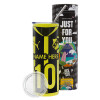 Neon Yellow Travel Tumbler θερμό, μεταλλικό καλαμάκι(Ανωξείδωτο 304 Food grade, BPA free, 600ml)