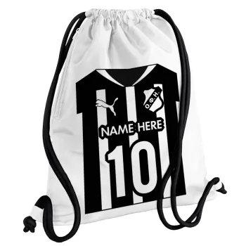 ΟΦΗ εμφάνιση, Backpack pouch GYMBAG white, with pocket (40x48cm) & thick cords