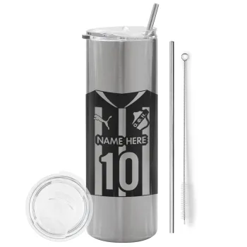 ΟΦΗ εμφάνιση, Tumbler stainless steel Silver 600ml, with metal straw & cleaning brush