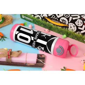 ΟΦΗ εμφάνιση, Easter candle, Childrens hot water bottle, stainless steel, with safety straw, PINK (500ml)