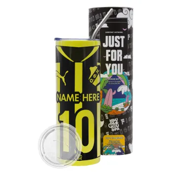 ΟΦΗ εμφάνιση, Neon Yellow Travel Tumbler θερμό, μεταλλικό καλαμάκι(Ανωξείδωτο 304 Food grade, BPA free, 600ml)