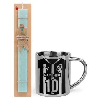 ΟΦΗ εμφάνιση, Easter Set, metallic thermal cup (300ml) & aromatic flat Easter candle (30cm) (TURQUOISE)