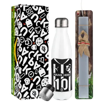 ΟΦΗ εμφάνιση, Easter candle, metallic white thermos bottle (500ml) & aromatic flat candle (30cm) (GRAY)