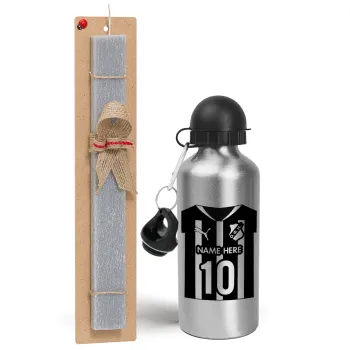 ΟΦΗ εμφάνιση, Easter Set, metallic silver aluminum water bottle (500ml) & aromatic flat Easter candle (30cm) (GRAY)
