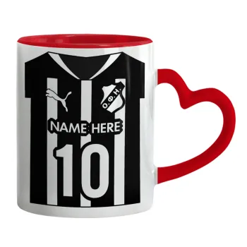 ΟΦΗ εμφάνιση, Κούπα καρδιά χερούλι κόκκινη, κεραμική, 330ml