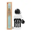 Easter Set, metallic aluminum water bottle (500ml) & scented flat candle (30cm) (TURQUOISE)