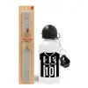 Easter Set, metallic aluminum water bottle (500ml) & aromatic flat Easter candle (30cm) (GRAY)