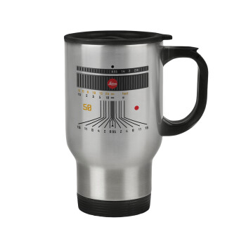 Leica Lens, Stainless steel travel mug with lid, double wall 450ml