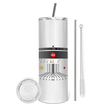 Leica Lens, Eco friendly stainless steel tumbler 600ml, with metal straw & cleaning brush