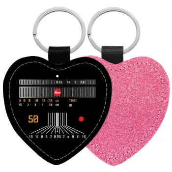 Leica Lens, Μπρελόκ PU δερμάτινο glitter καρδιά ΡΟΖ