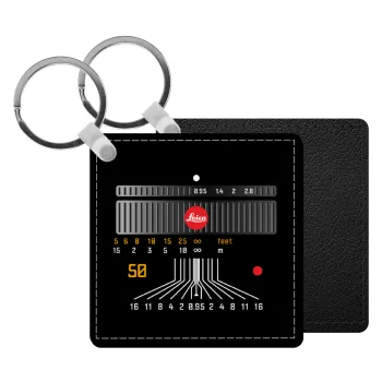 Leica Lens, Μπρελόκ Δερματίνη, τετράγωνο ΜΑΥΡΟ (5x5cm)