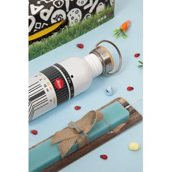 Leica Lens, Πασχαλινή Λαμπάδα με παγούρι μεταλλικό (620ml, stainless steel) & κερί αρωματικό πλακέ (30cm) (ΤΙΡΚΟΥΑΖ)