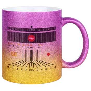 Leica Lens, Κούπα Χρυσή/Ροζ Glitter, κεραμική, 330ml