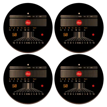Leica Lens, ΣΕΤ x4 Σουβέρ ξύλινα στρογγυλά plywood (9cm)