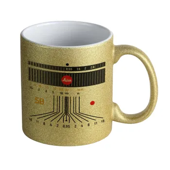 Leica Lens, Κούπα Χρυσή Glitter που γυαλίζει, κεραμική, 330ml
