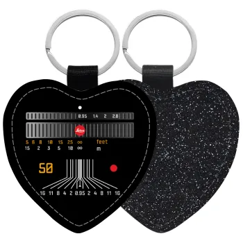 Leica Lens, Μπρελόκ PU δερμάτινο glitter καρδιά ΜΑΥΡΟ