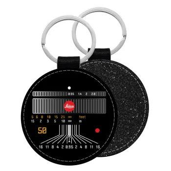 Leica Lens, Μπρελόκ Δερματίνη, στρογγυλό ΜΑΥΡΟ (5cm)